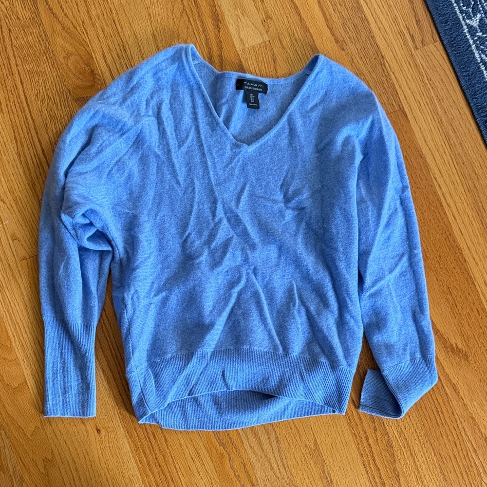 Tahari sky-blue 2-ply cashmere sweater